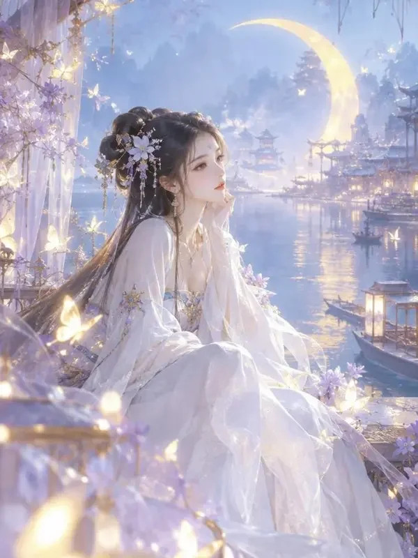 红果官网《蝴蝶吻过月牙湾》封面，化蝶仙子与月牙湾的梦幻画面